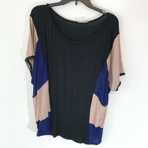 Hug Plus Sz 2XL Color Block Shirt Black Blue Tan S